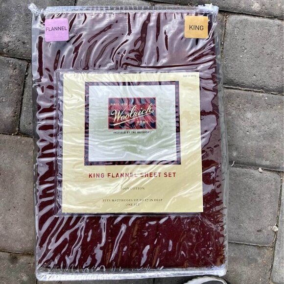 Brand New Woolrich BURGUNDY King Flannel Sheet Set $169